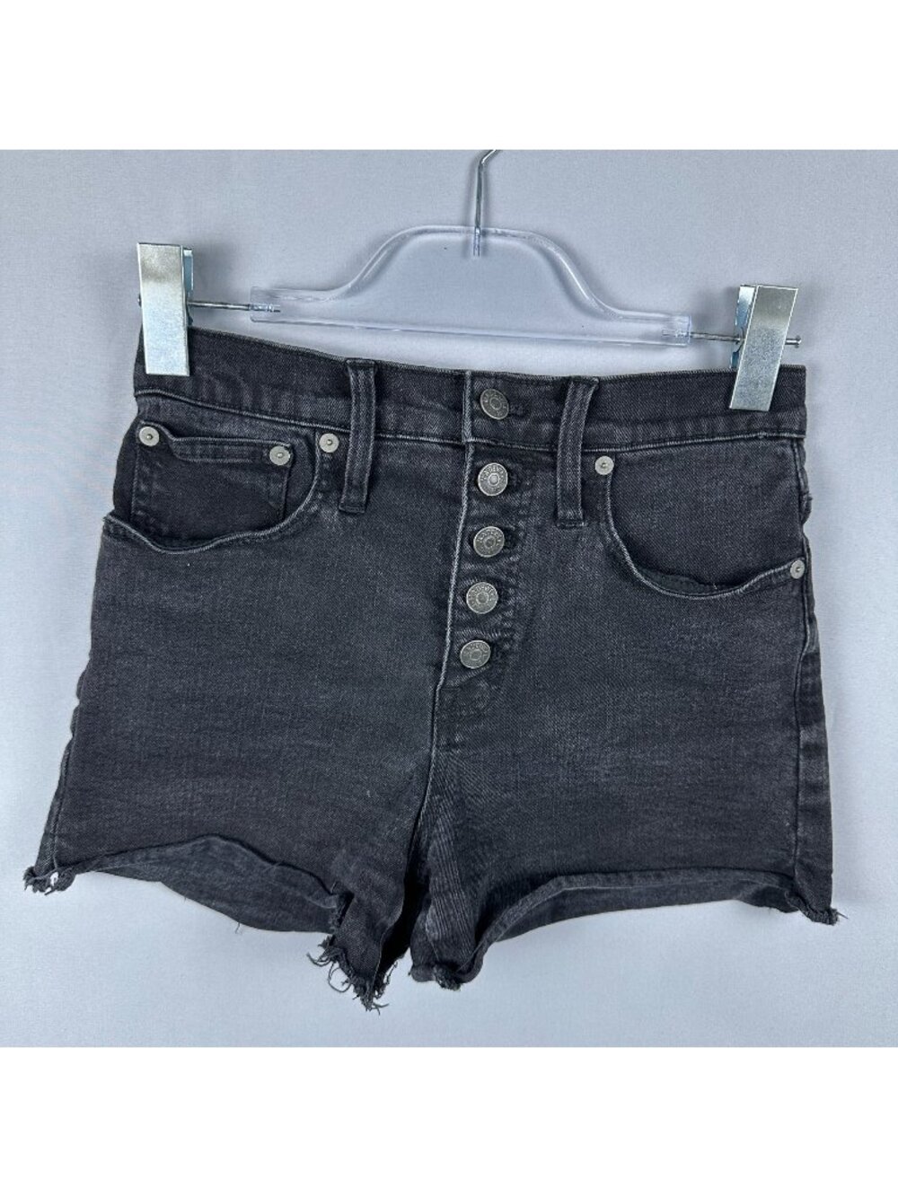 Madewell Womens High-Rise Denim Shorts Cut Off Size 24 Button Fly Dark Wash Blac